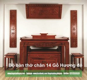 Bộ bàn thờ chân 14 Gỗ Hương đỏ