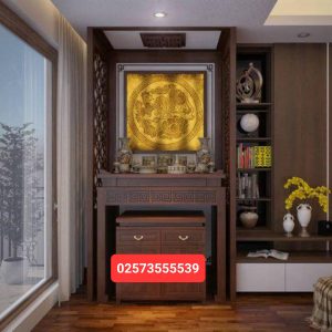Mẫu bàn thờ đứng đẹp chung cư gỗ sồi
