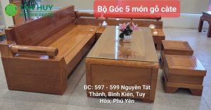 Bộ sofa góc phòng khách 5 món gỗ càte